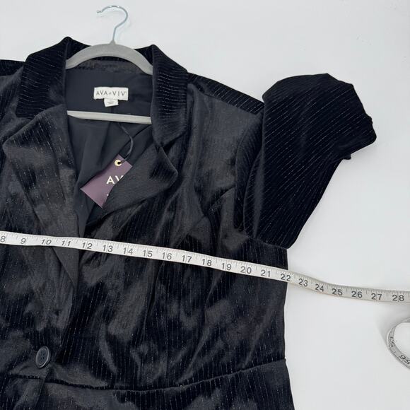 Ava & Viv Black Velvet Metallic Pinstripe Blazer Jacket Notch Career NWT 1X - Picture 8 of 9